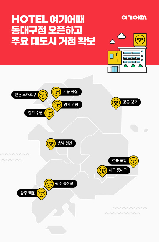 여기어때의 프랜차이즈 브랜드 HOTEL여기어때 전국 위치도<여기어때 제공>